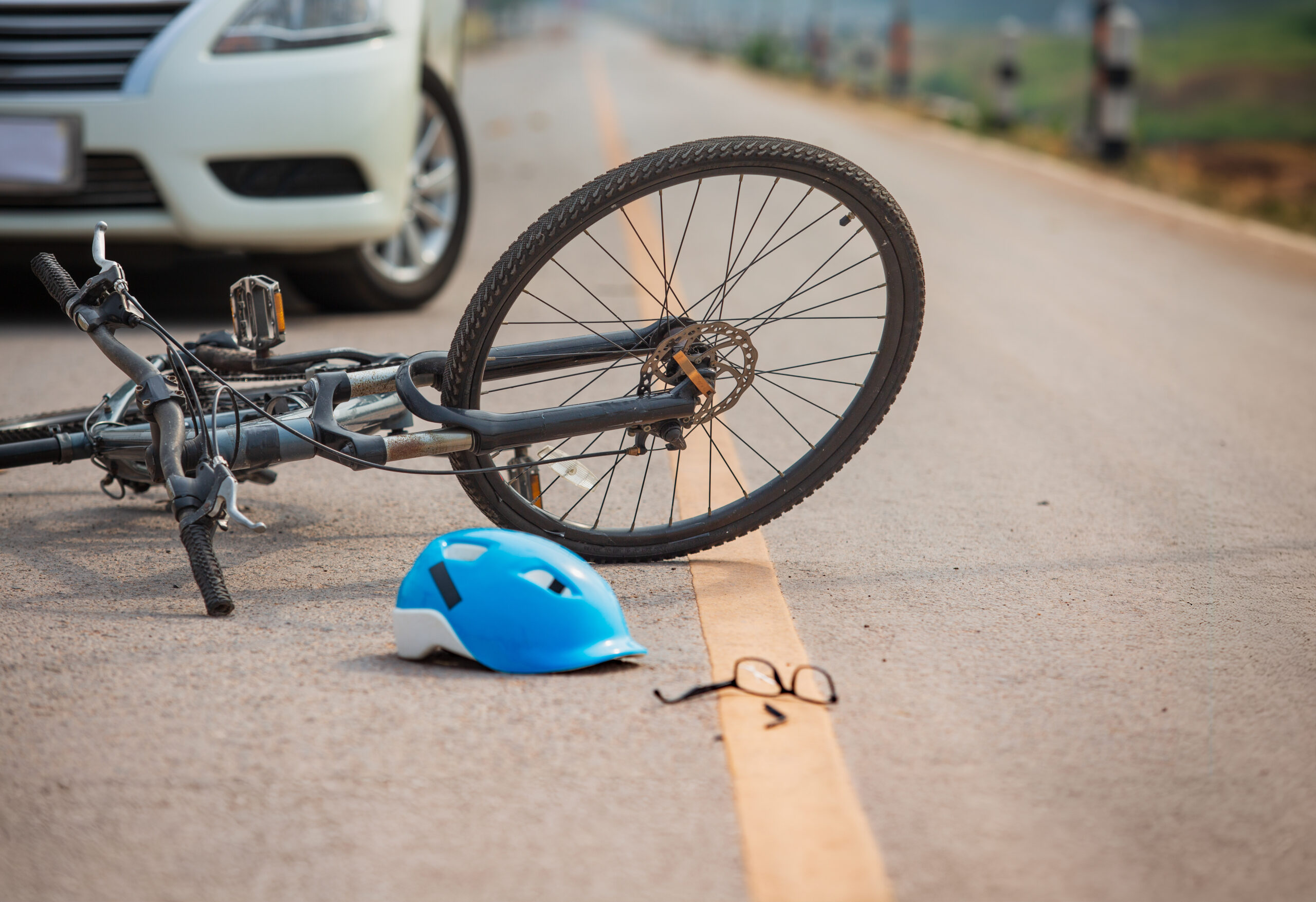 Accident car crash with bicycle on road because drunk driving. Accident car crash with bicycle on road because drunk driving.